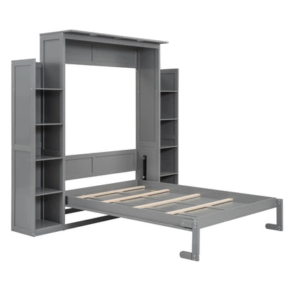 Aosom Murphy Wall Bed Murphy Wall Bed with Storage Shelves and LED Lights - Available in 2 Sizes and 2 Colours