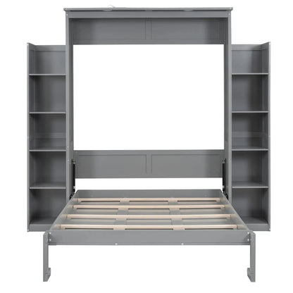 Aosom Murphy Wall Bed Murphy Wall Bed with Storage Shelves and LED Lights - Available in 2 Sizes and 2 Colours