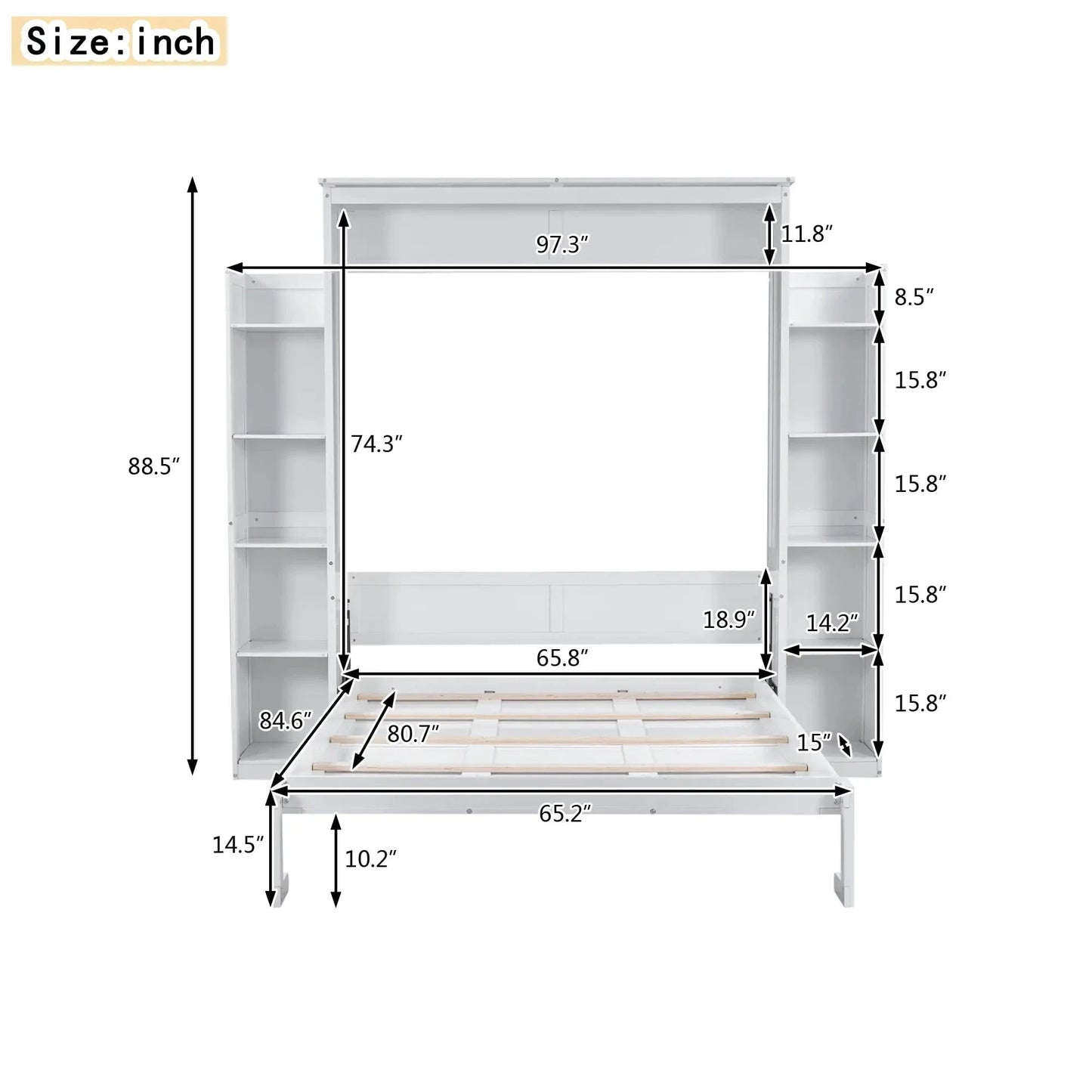 Aosom Murphy Wall Bed Murphy Wall Bed with Storage Shelves and LED Lights - Available in 2 Sizes and 2 Colours