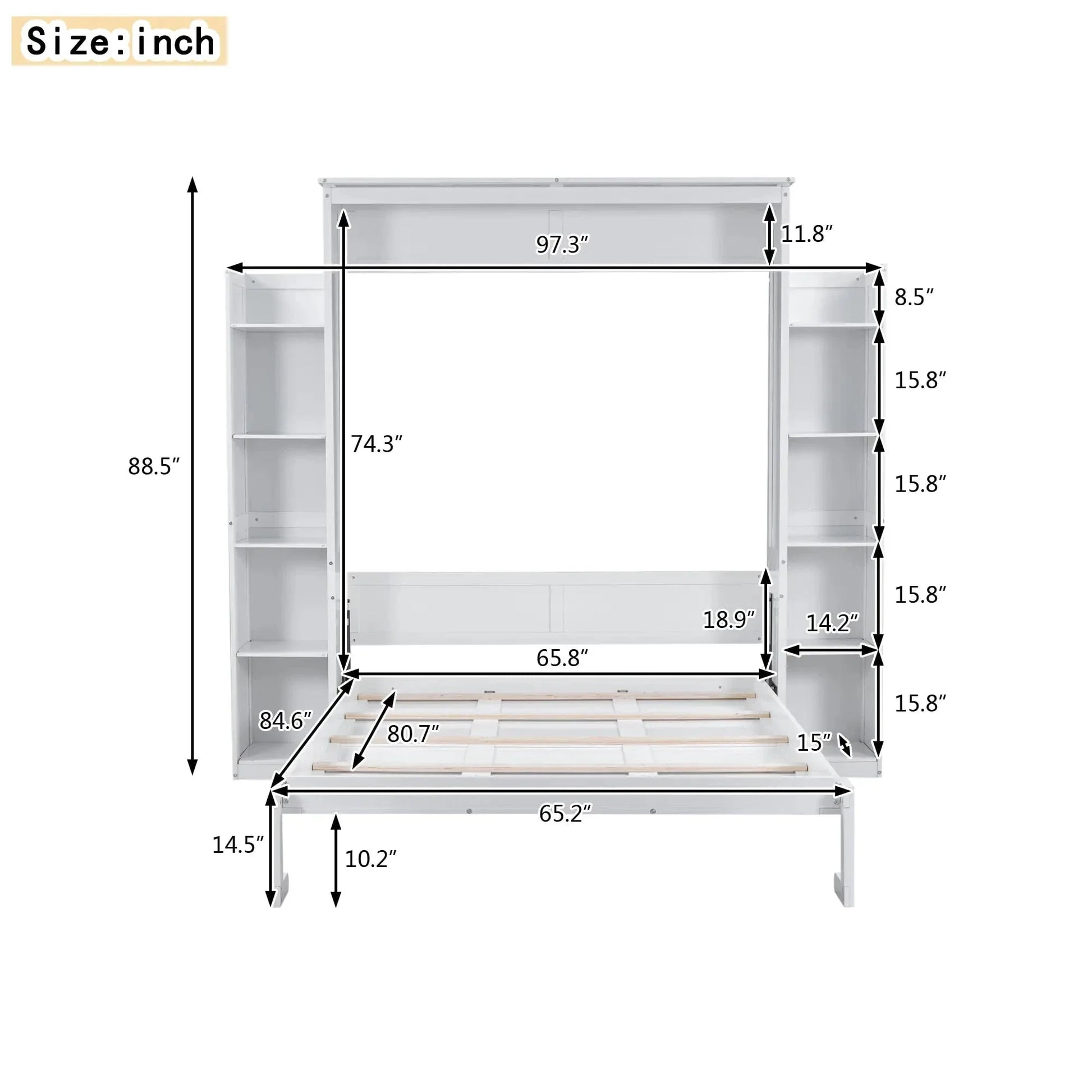 Aosom Murphy Wall Bed Murphy Wall Bed with Storage Shelves and LED Lights - Available in 2 Sizes and 2 Colours
