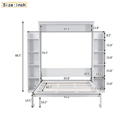 Aosom Murphy Wall Bed Murphy Wall Bed with Storage Shelves and LED Lights - Available in 2 Sizes and 2 Colours