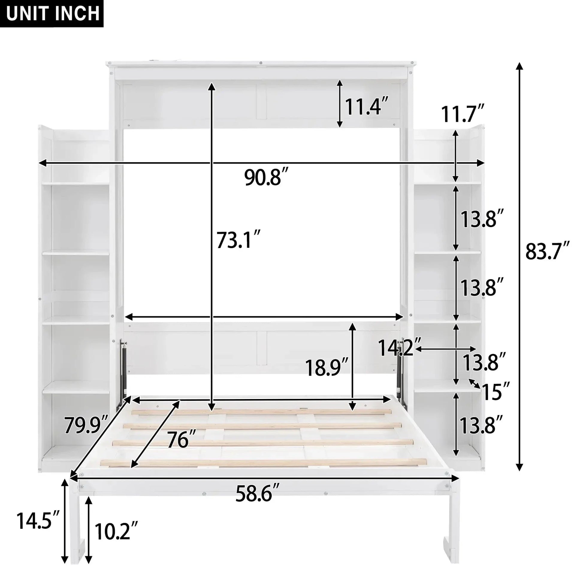 Aosom Murphy Wall Bed Murphy Wall Bed with Storage Shelves and LED Lights - Available in 2 Sizes and 2 Colours