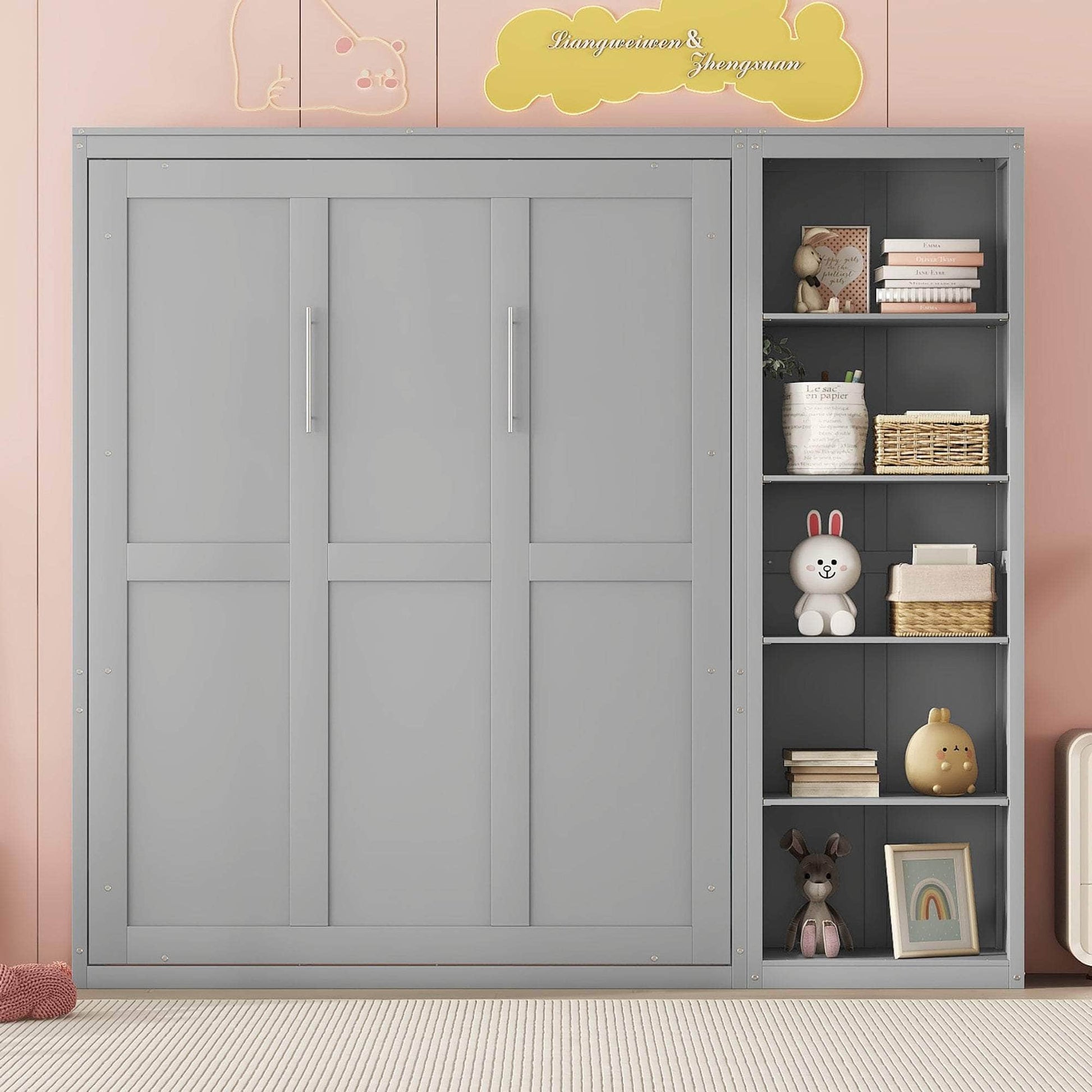 Aosom Murphy Wall Bed Murphy Wall Bed with Storage Shelves - Available in 2 Sizes and 2 Colours