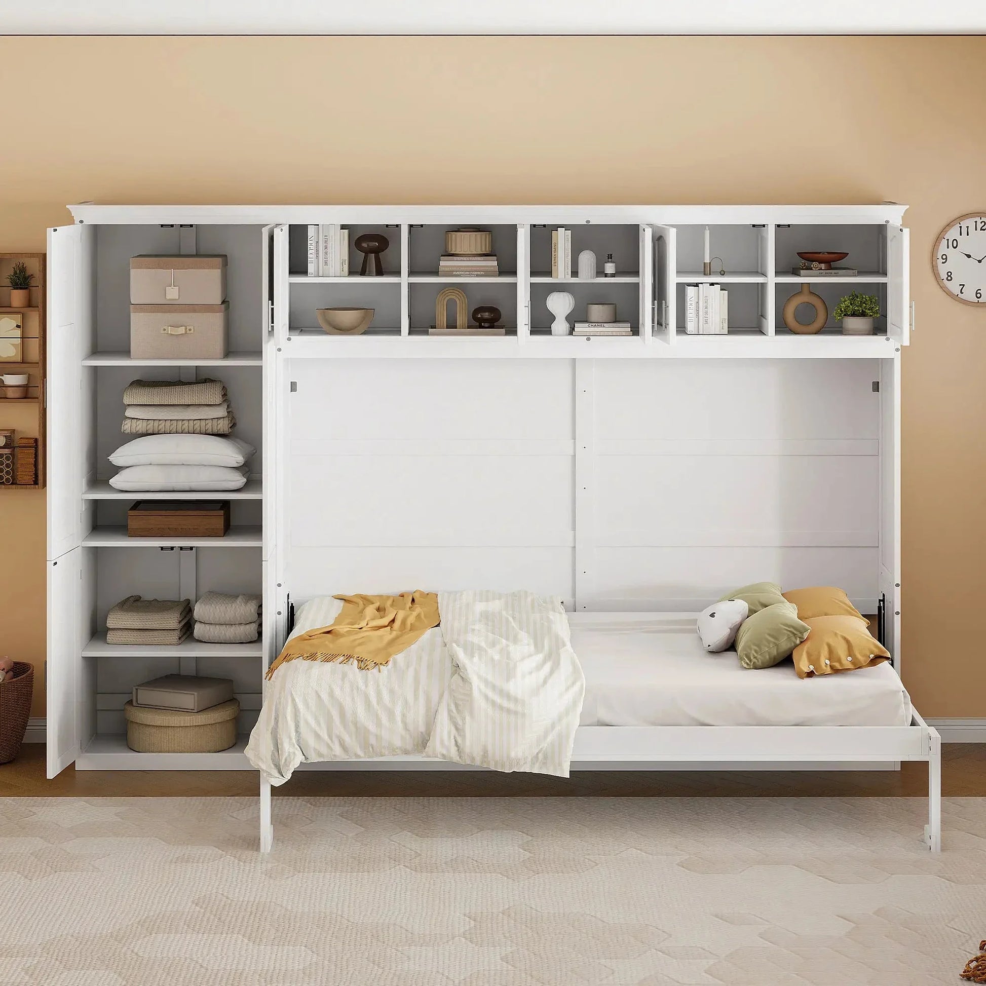 Aosom Murphy Wall Bed Queen Size Murphy Wall Bed with Storage - Available in 2 Colours
