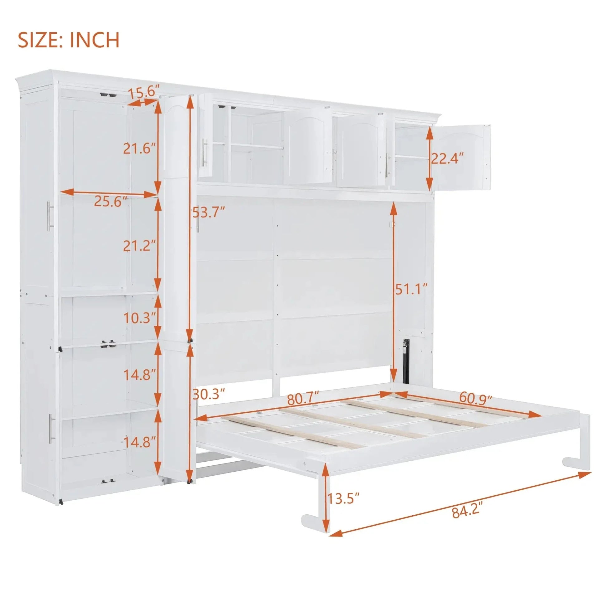 Aosom Murphy Wall Bed Queen Size Murphy Wall Bed with Storage - Available in 2 Colours