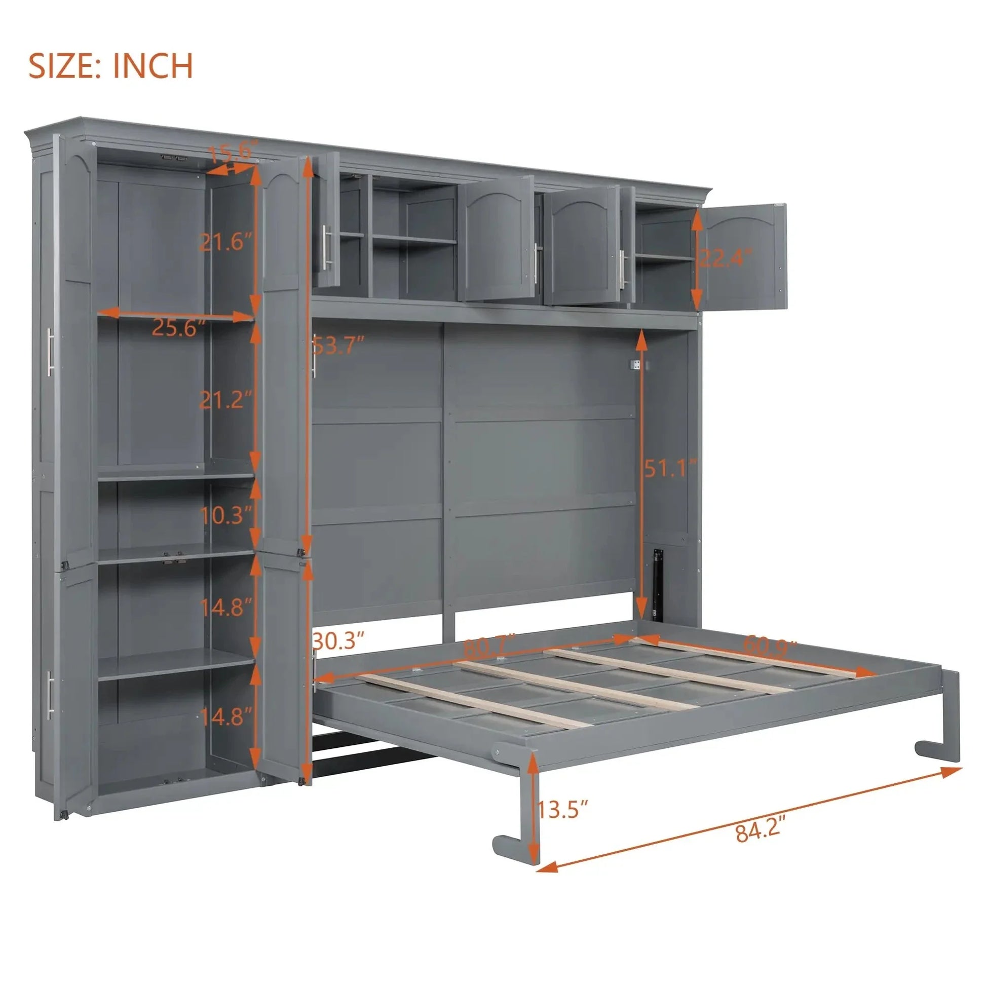 Aosom Murphy Wall Bed Queen Size Murphy Wall Bed with Storage - Available in 2 Colours