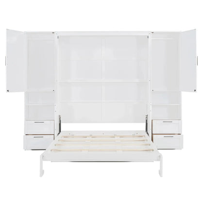Aosom Murphy Wall Bed Queen Size Murphy Wall Bed with Storage, Drawers and Shelves - Available in 2 Colours