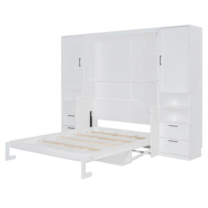 Aosom Murphy Wall Bed Queen Size Murphy Wall Bed with Storage, Drawers and Shelves - Available in 2 Colours