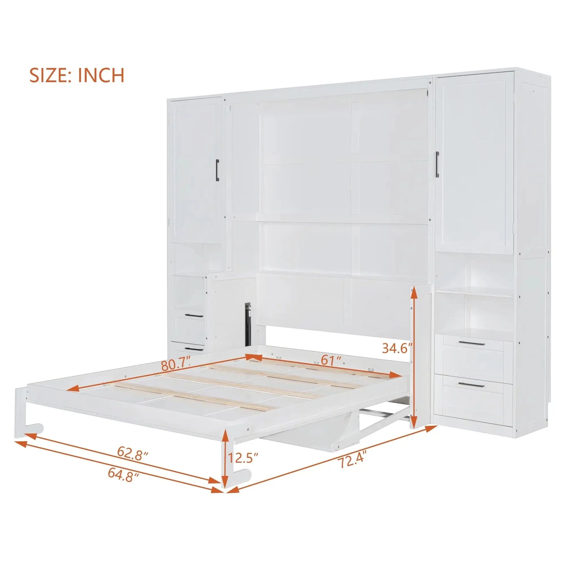 Aosom Murphy Wall Bed Queen Size Murphy Wall Bed with Storage, Drawers and Shelves - Available in 2 Colours