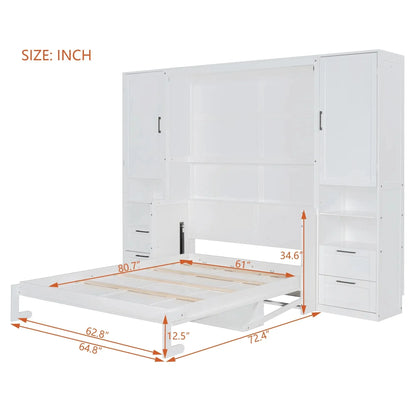 Aosom Murphy Wall Bed Queen Size Murphy Wall Bed with Storage, Drawers and Shelves - Available in 2 Colours