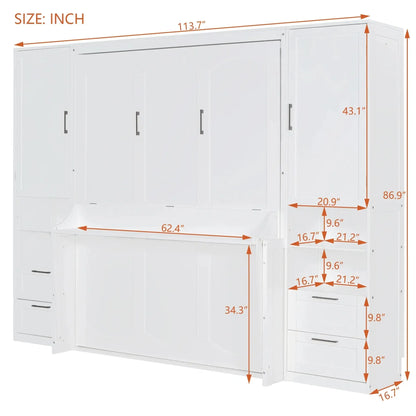 Aosom Murphy Wall Bed Queen Size Murphy Wall Bed with Storage, Drawers and Shelves - Available in 2 Colours