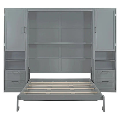 Aosom Murphy Wall Bed Queen Size Murphy Wall Bed with Storage, Drawers and Shelves - Available in 2 Colours