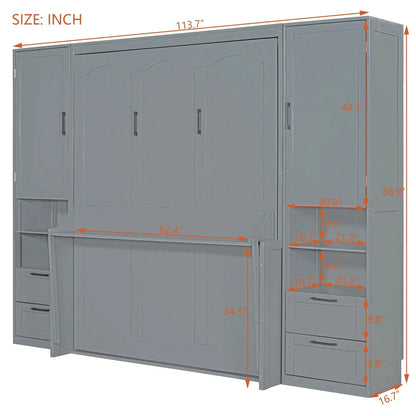 Aosom Murphy Wall Bed Queen Size Murphy Wall Bed with Storage, Drawers and Shelves - Available in 2 Colours