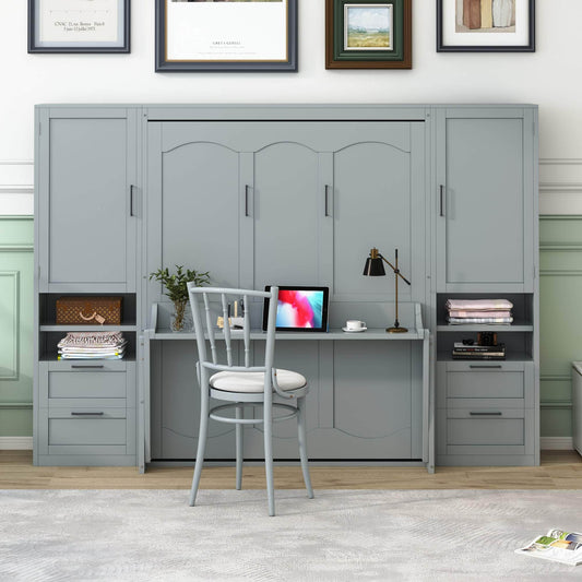 Aosom Murphy Wall Bed Queen Size Murphy Wall Bed with Storage, Drawers and Shelves - Available in 2 Colours