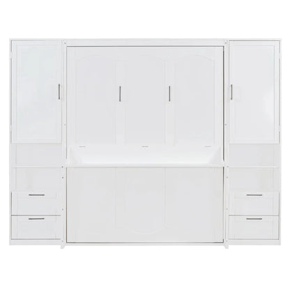 Aosom Murphy Wall Bed White Queen Size Murphy Wall Bed with Storage, Drawers and Shelves - Available in 2 Colours