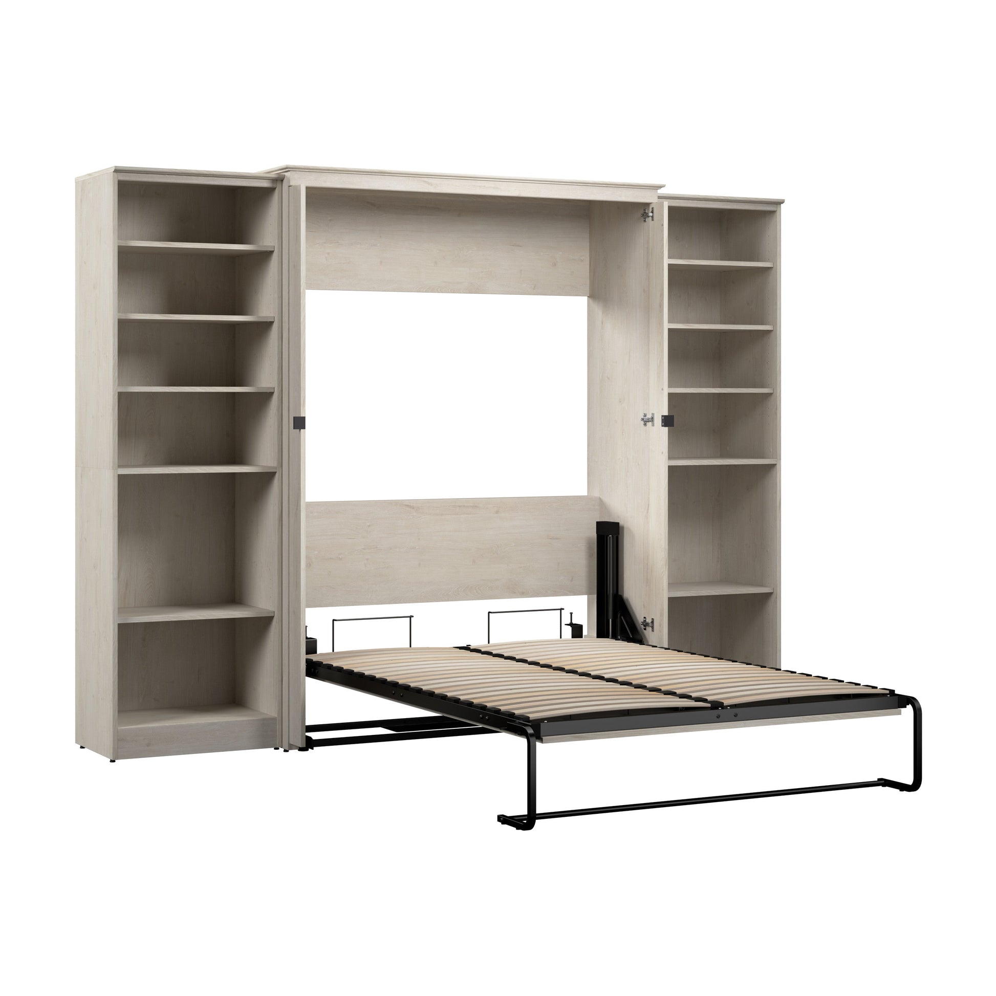 Modubox Key West 111W Full Murphy Bed with Closet Organizers (113W) in Linen White Oak
