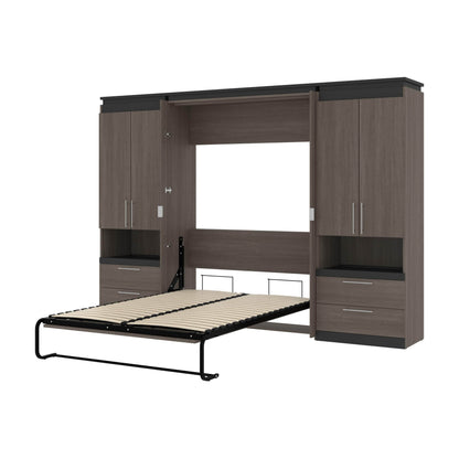 Modubox Murphy Wall Bed Bark Grey & Graphite Orion 118"W Full Murphy Wall Bed with 2 Storage Cabinets and Pull-Out Shelves - Available in 2 Colours