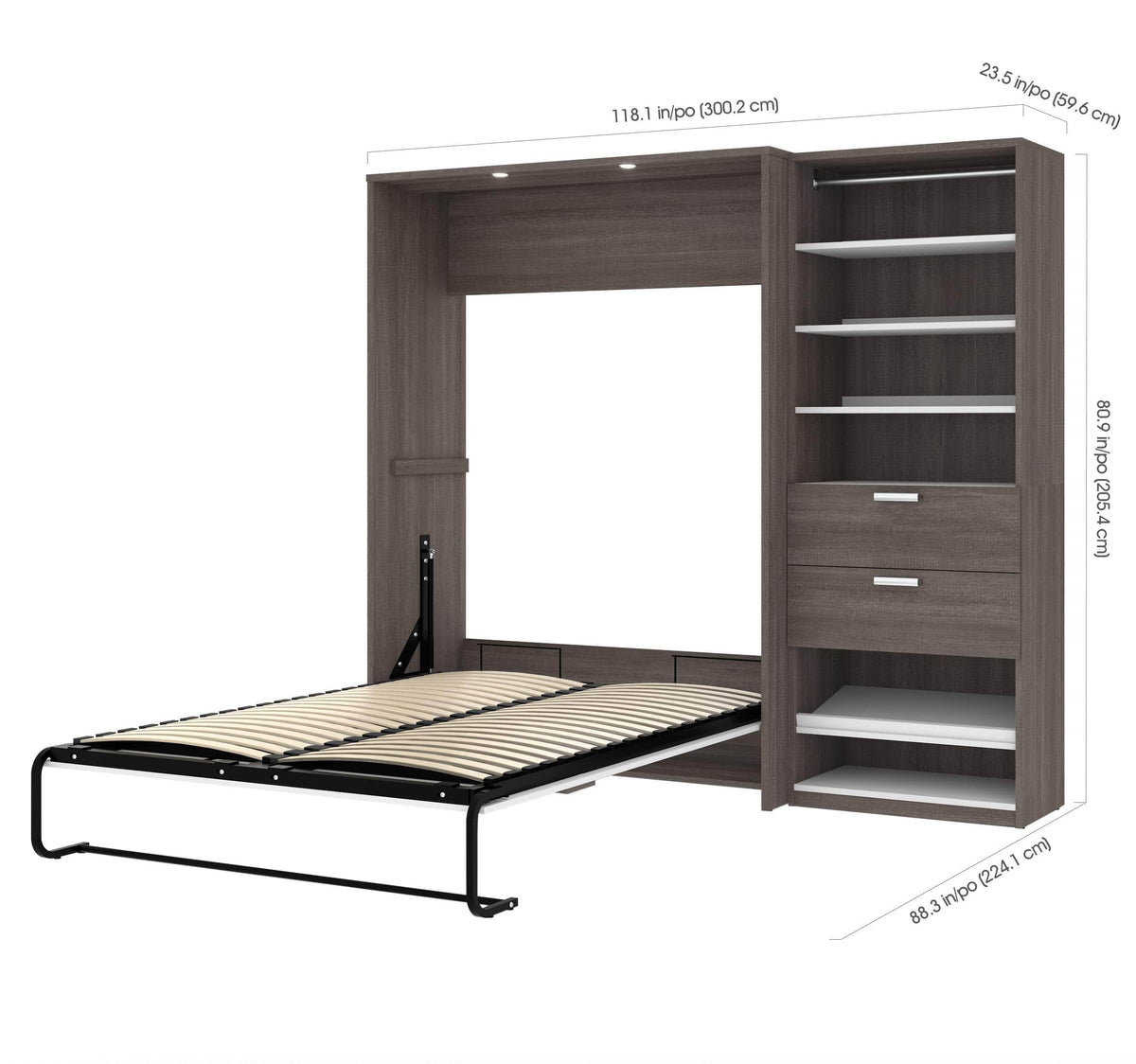 Modubox Cielo Full Murphy Wall Bed with Storage Cabinet (89W), image 17