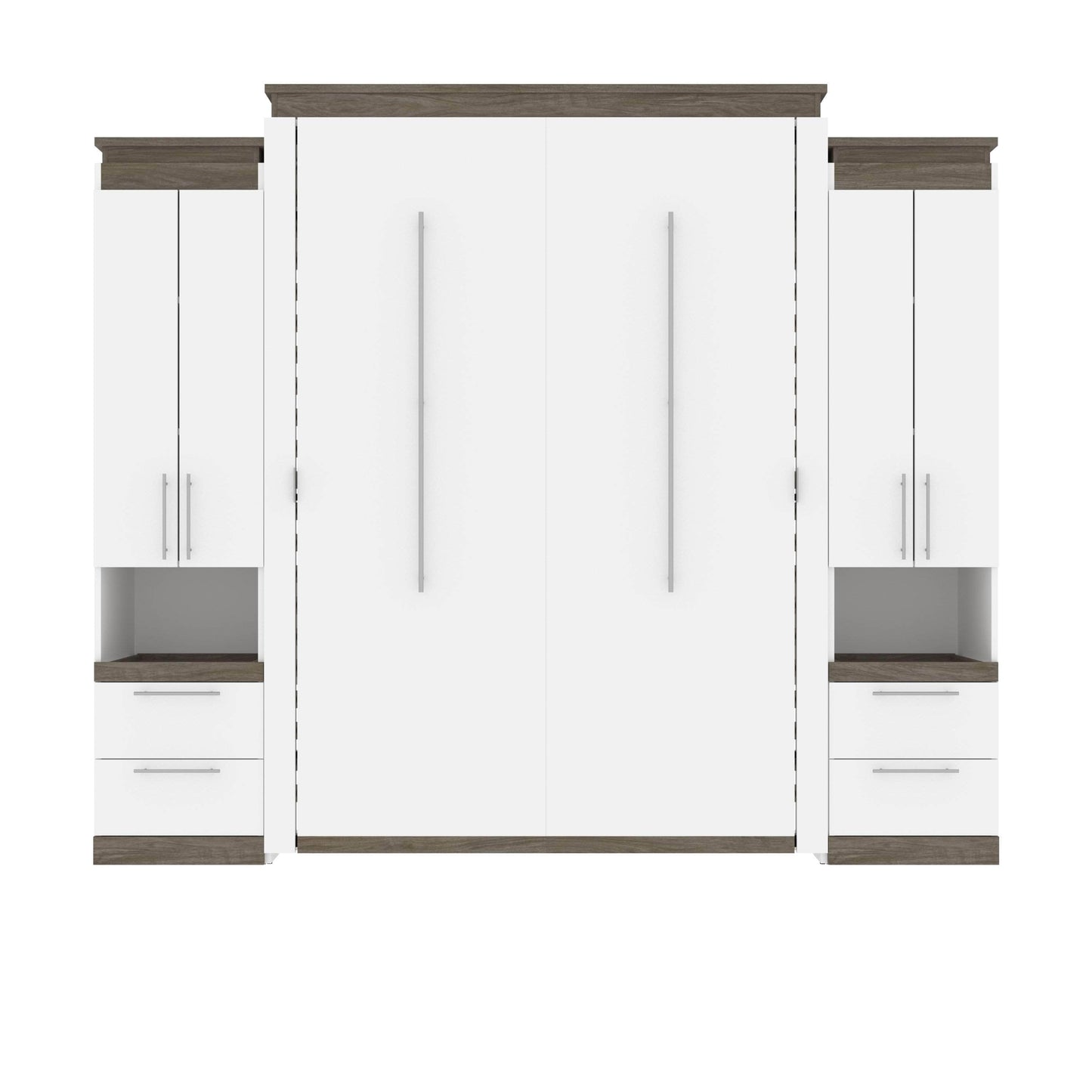 Modubox Murphy Wall Bed Orion 104"W Queen Murphy Wall Bed with 2 Storage Cabinets and Pull-Out Shelves - Available in 2 Colours