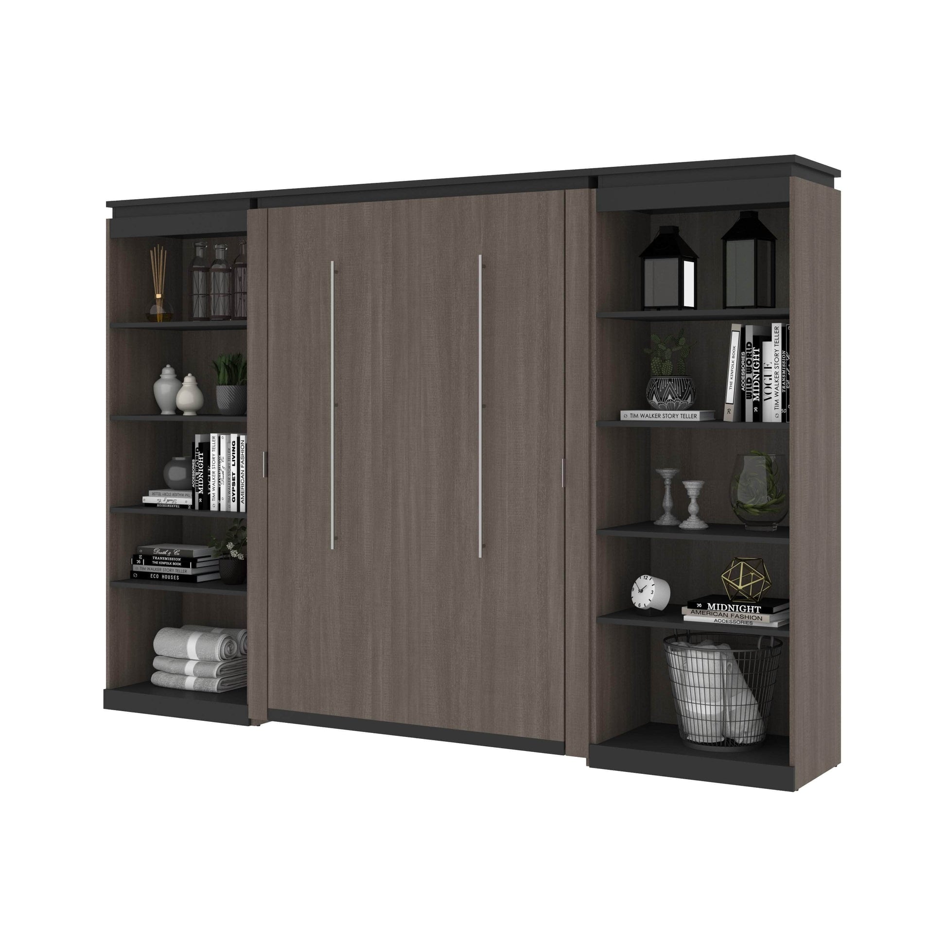 Modubox Murphy Wall Bed Orion 118"W Full Murphy Wall Bed and 2 Shelving Units - Available in 2 Colours