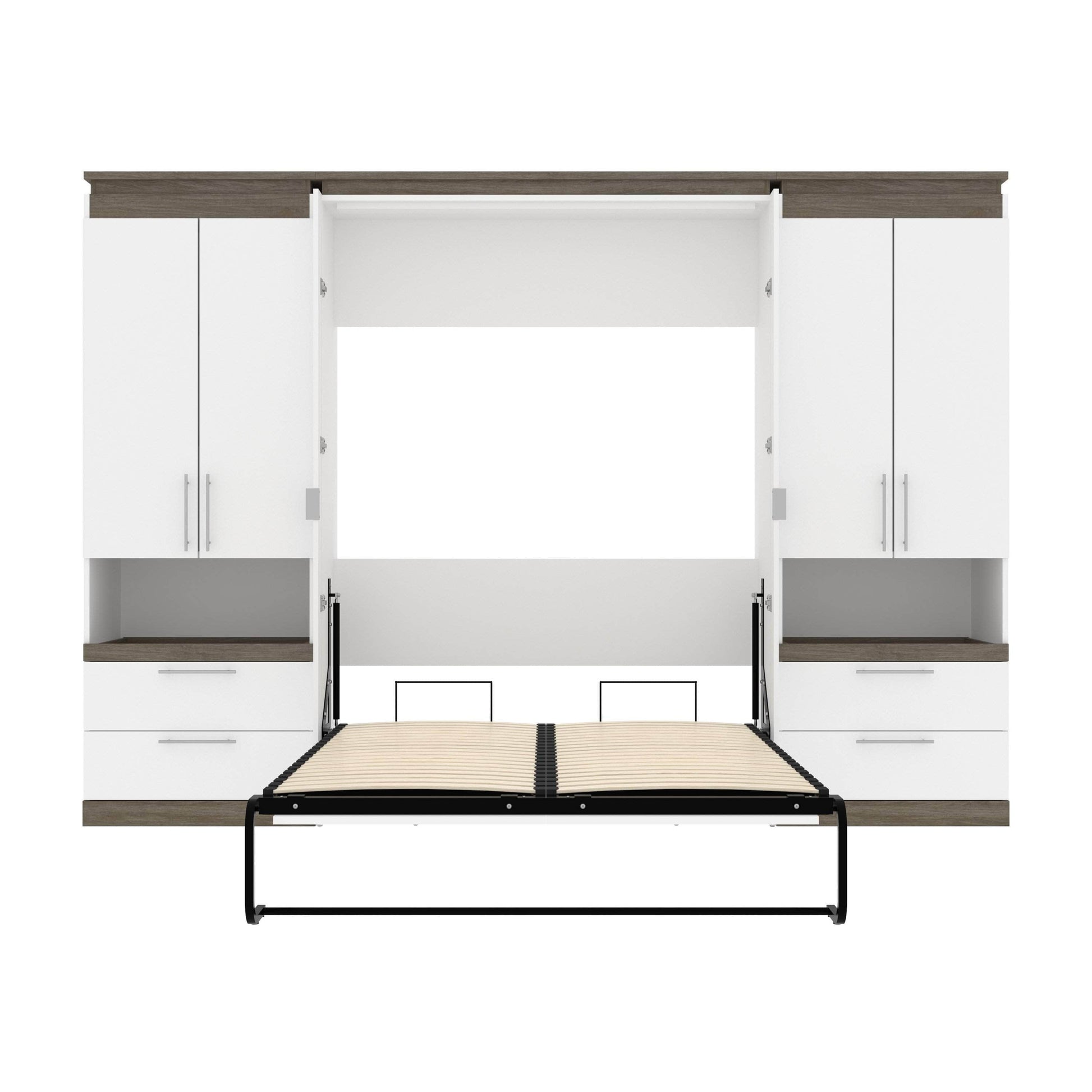 Modubox Murphy Wall Bed Orion 118"W Full Murphy Wall Bed with 2 Storage Cabinets and Pull-Out Shelves - Available in 2 Colours