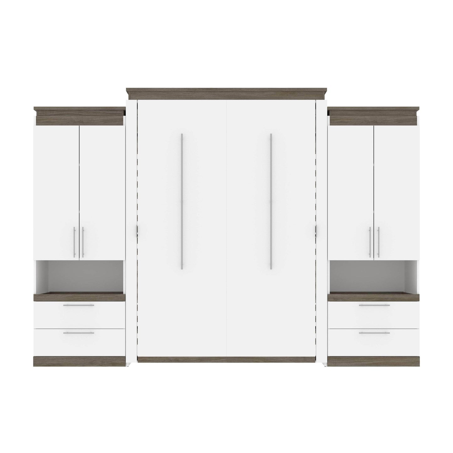 Modubox Murphy Wall Bed Orion 124"W Queen Murphy Wall Bed with 2 Storage Cabinets and Pull-Out Shelves - Available in 2 Colours