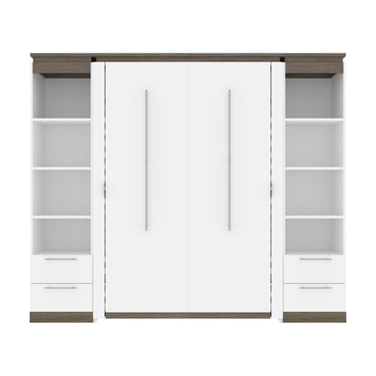 Modubox Murphy Wall Bed Orion 98"W Full Murphy Wall Bed with 2 Narrow Shelving Units and Drawers - Available in 2 Colours