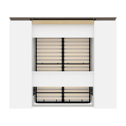 Modubox Murphy Wall Bed Orion 98"W Full Murphy Wall Bed with 2 Narrow Shelving Units and Drawers - Available in 2 Colours
