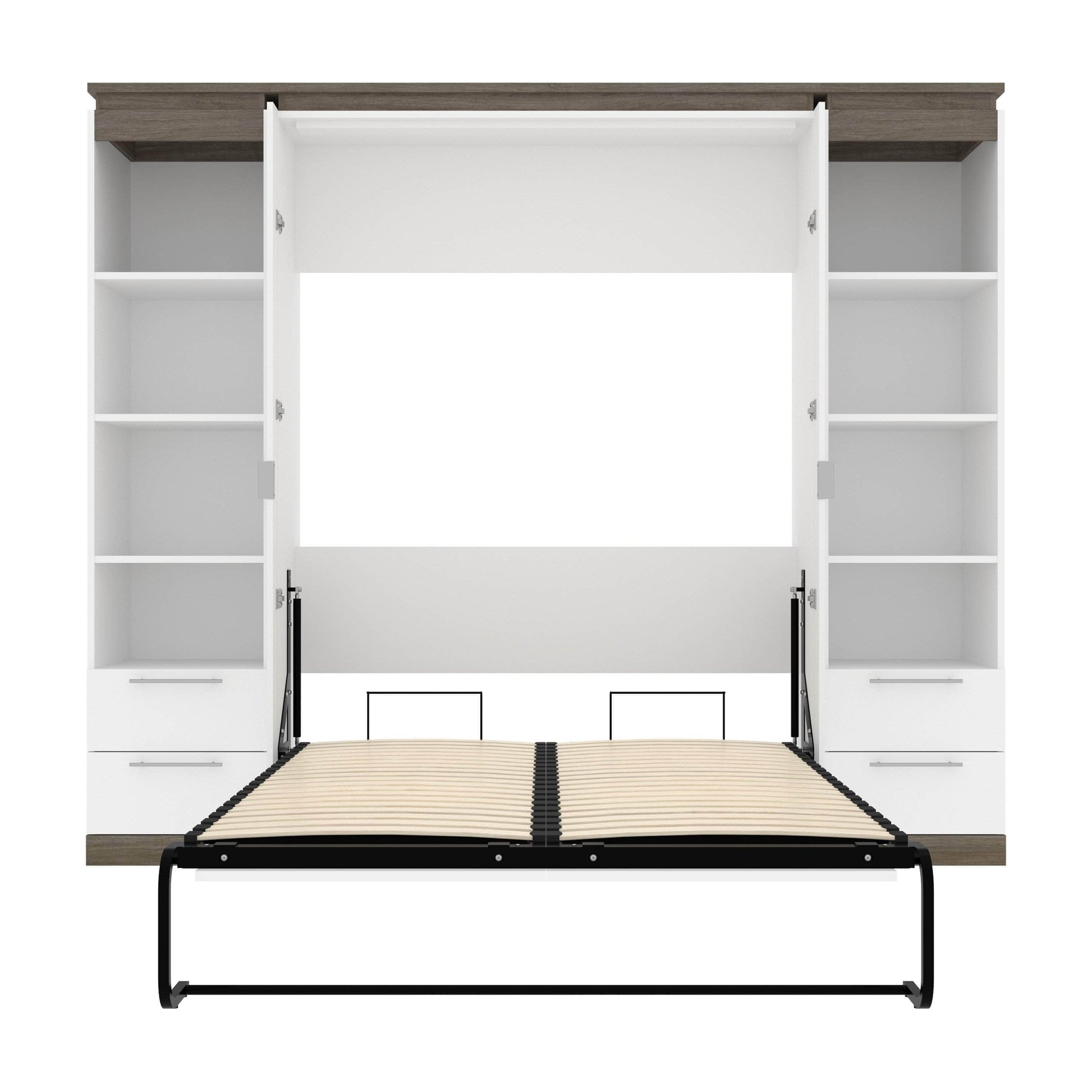 Modubox Murphy Wall Bed Orion 98"W Full Murphy Wall Bed with 2 Narrow Shelving Units and Drawers - Available in 2 Colours