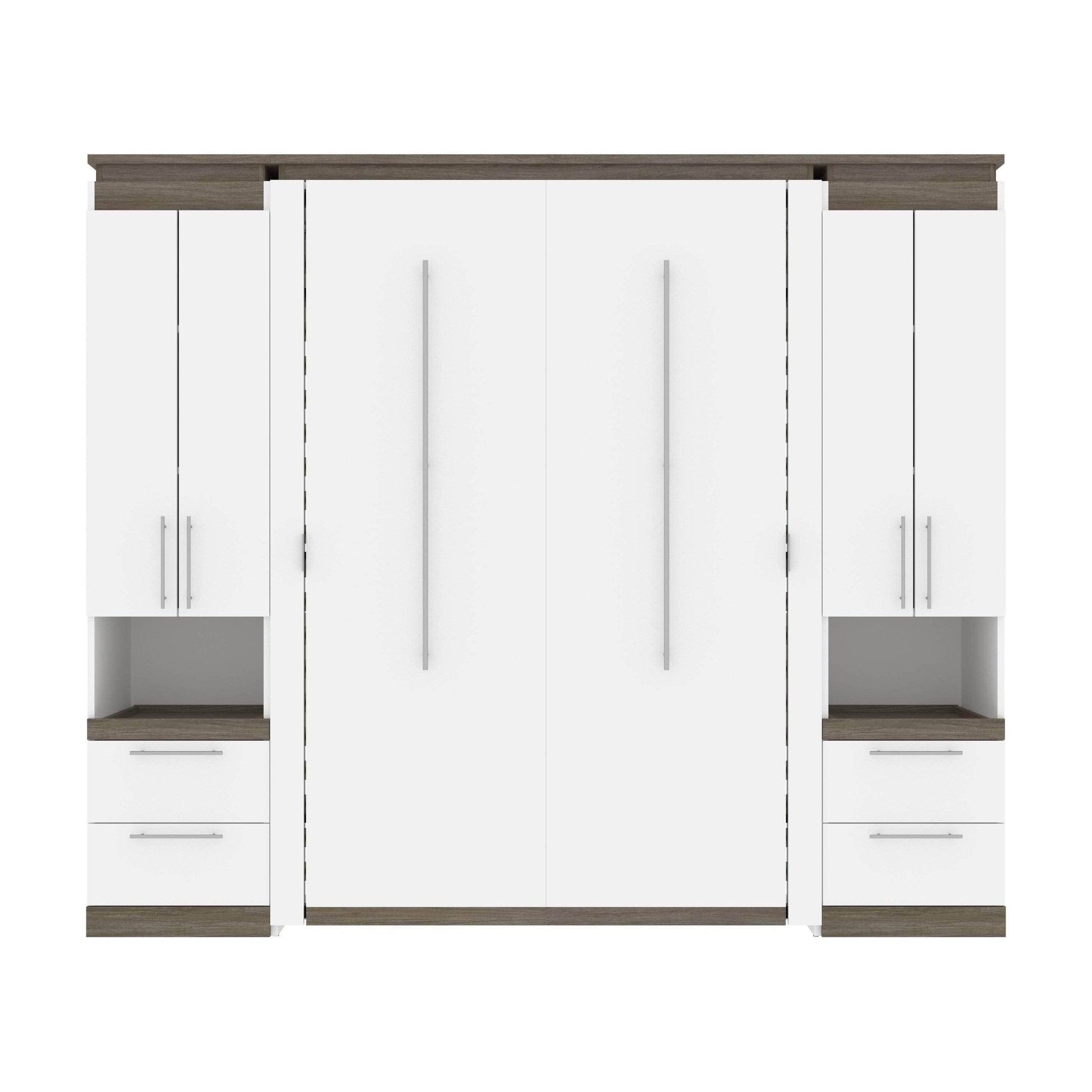 Modubox Murphy Wall Bed Orion 98"W Full Murphy Wall Bed with 2 Storage Cabinets and Pull-Out Shelves - Available in 2 Colours