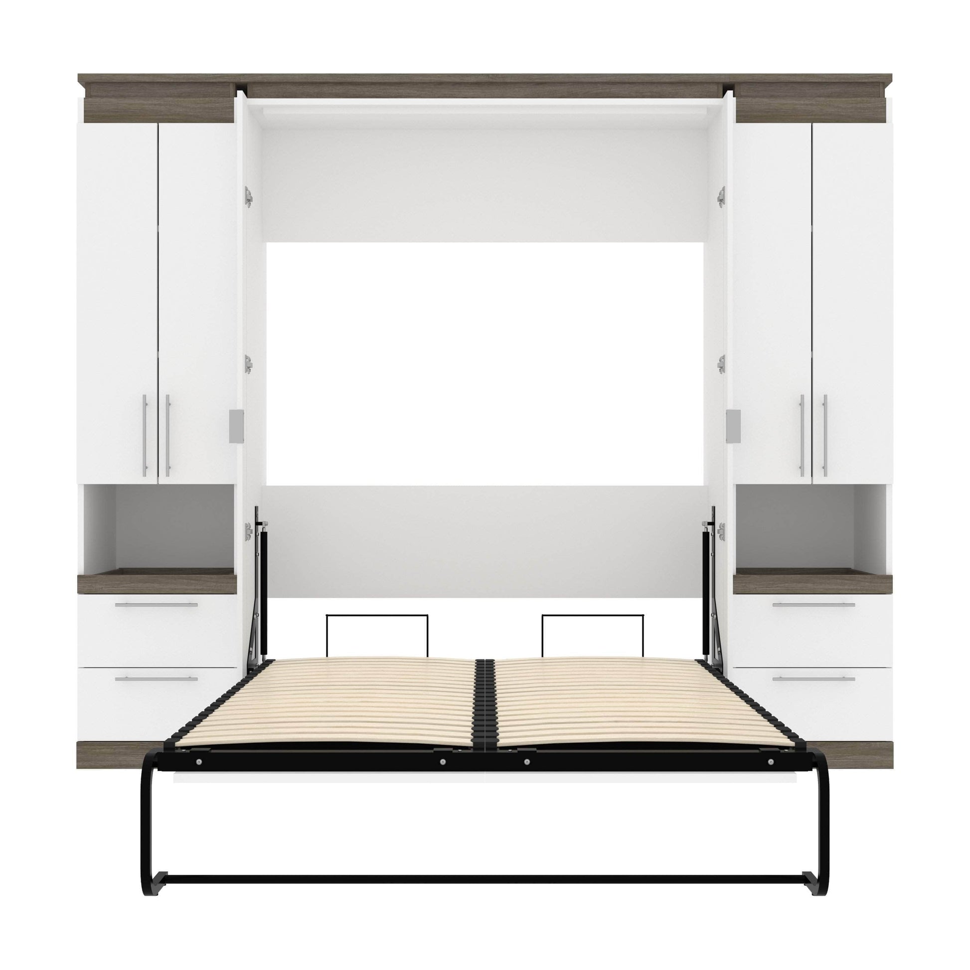Modubox Murphy Wall Bed Orion 98"W Full Murphy Wall Bed with 2 Storage Cabinets and Pull-Out Shelves - Available in 2 Colours