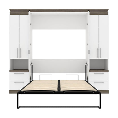 Modubox Murphy Wall Bed Orion 98"W Full Murphy Wall Bed with 2 Storage Cabinets and Pull-Out Shelves - Available in 2 Colours