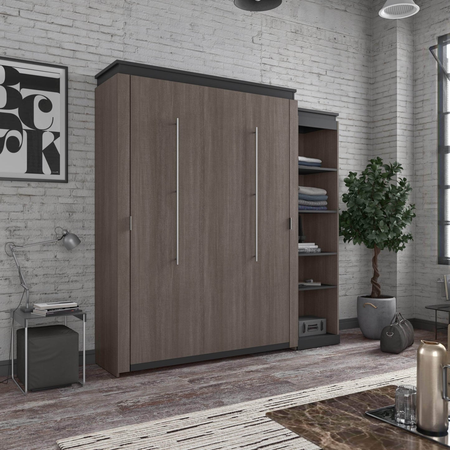 Modubox Murphy Wall Bed Orion Queen Murphy Wall Bed with Narrow Shelving Unit - Available in 2 Colours