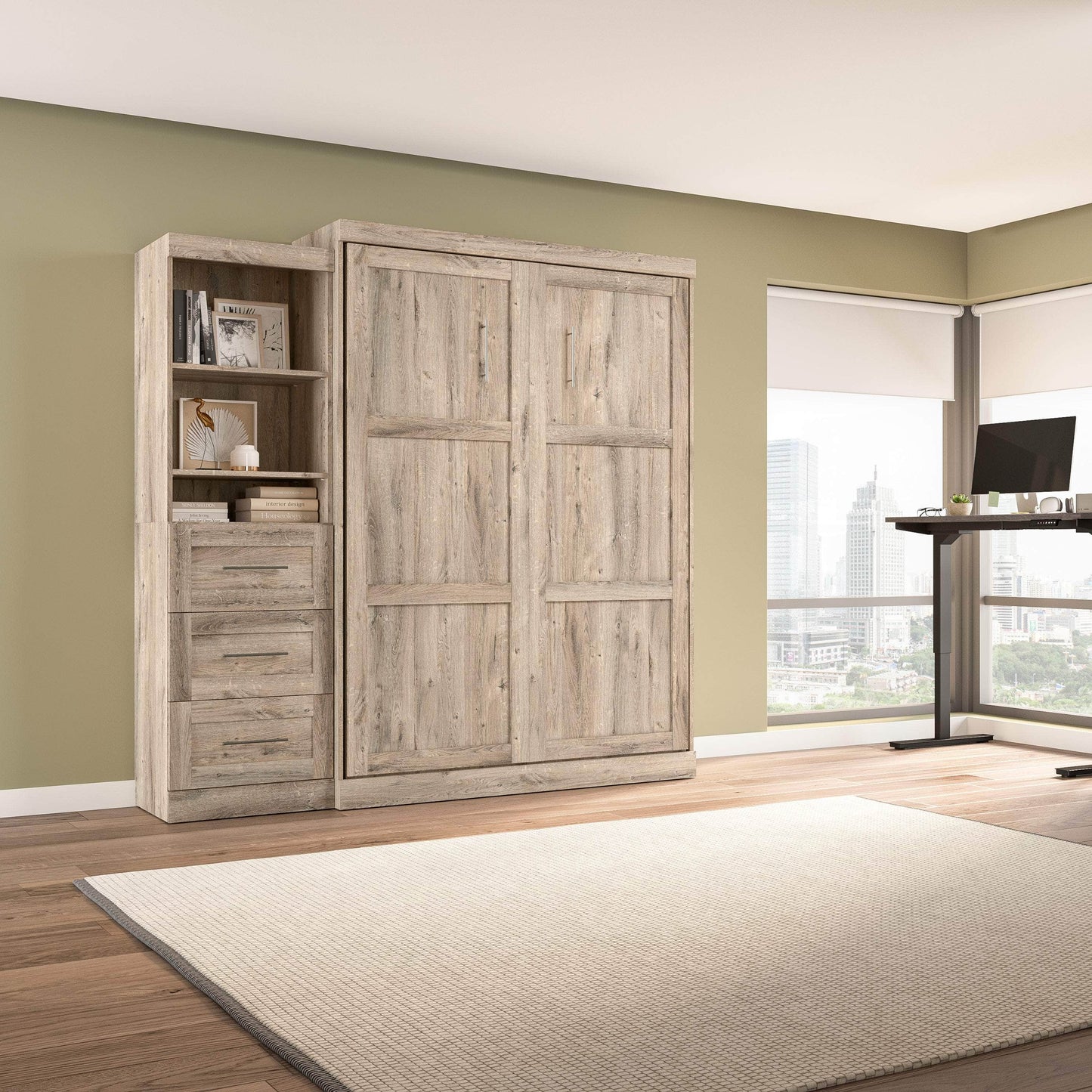 Modubox Murphy Wall Bed Pur Queen Murphy Wall Bed and Storage Unit with Drawers (90W) - Available in 7 Colours