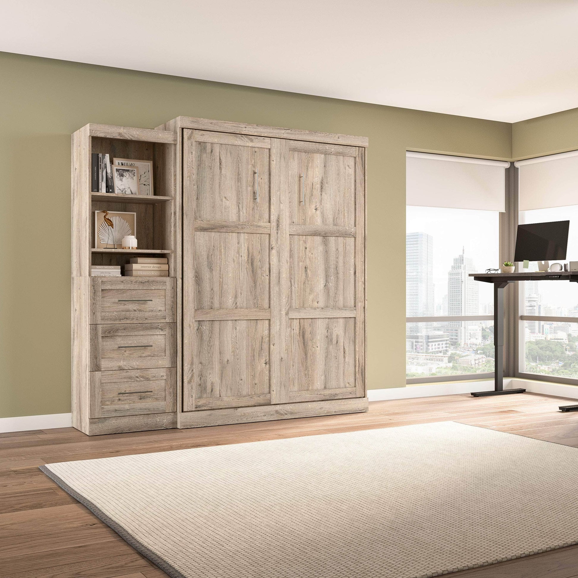 Modubox Murphy Wall Bed Pur Queen Murphy Wall Bed and Storage Unit with Drawers (90W) - Available in 7 Colours