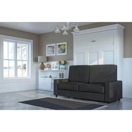 Modubox Murphy Wall Bed White with Grey Sofa Versatile Queen Murphy Wall Bed and Sofa Set