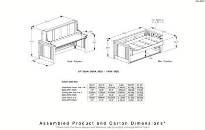 Night and Day Murphy Bed Artisan Twin Horizontal Murphy Folding Desk Bed in Black Walnut