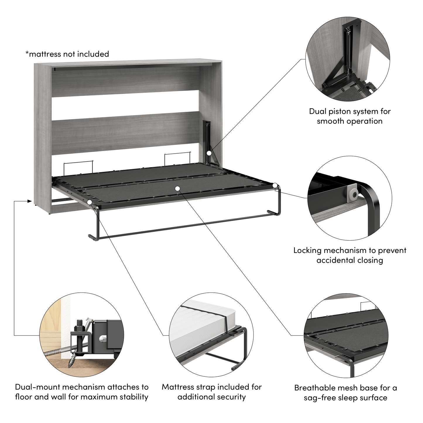 Pending - Modubox Claremont 80"W Full Horizontal Murphy Bed - Available in 2 Colours