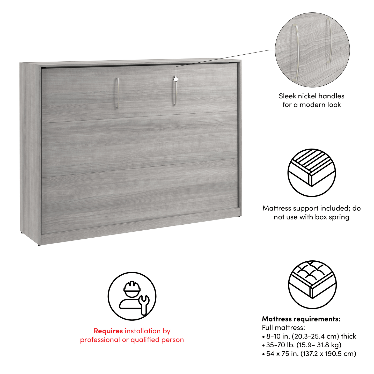 Pending - Modubox Claremont 80"W Full Horizontal Murphy Bed - Available in 2 Colours