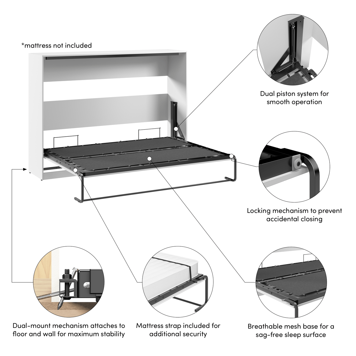 Pending - Modubox Claremont 80"W Full Horizontal Murphy Bed - Available in 2 Colours