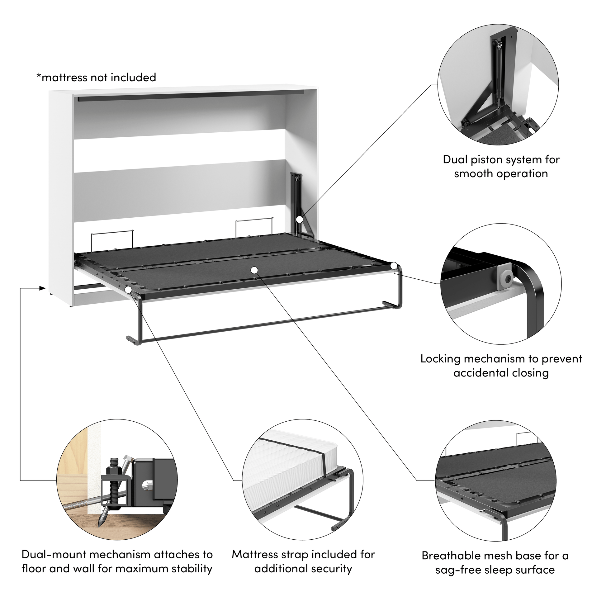 Pending - Modubox Claremont 80"W Full Horizontal Murphy Bed - Available in 2 Colours