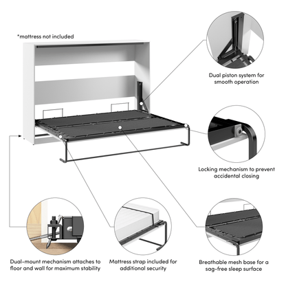 Pending - Modubox Claremont 80"W Full Horizontal Murphy Bed - Available in 2 Colours