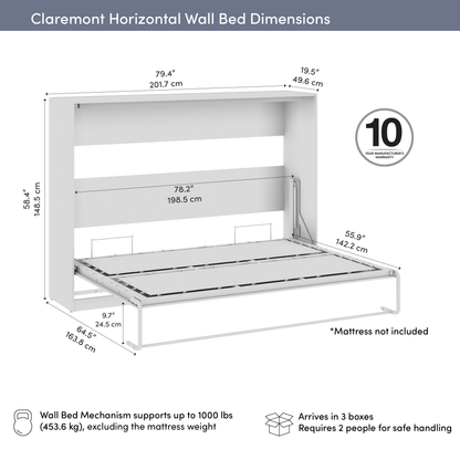 Pending - Modubox Claremont 80"W Full Horizontal Murphy Bed - Available in 2 Colours