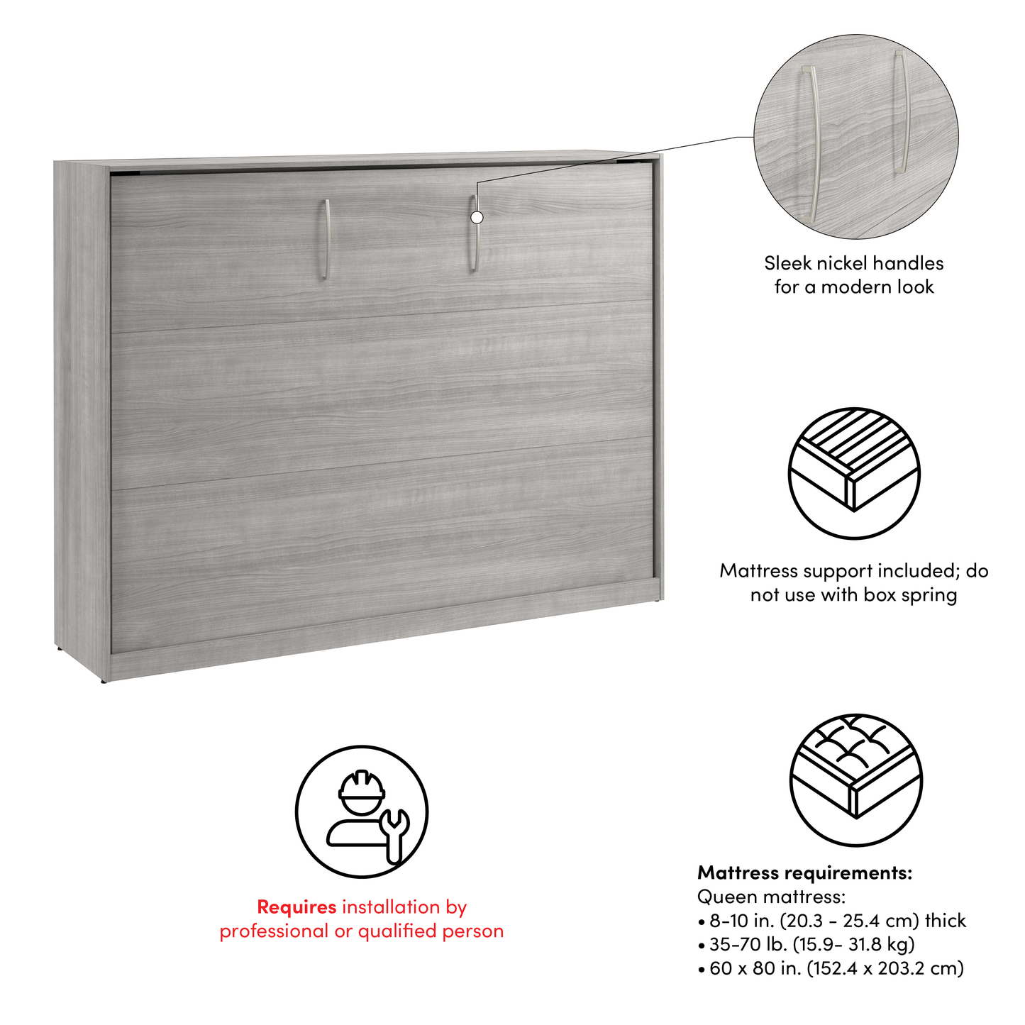 Pending - Modubox Claremont 85"W Queen Horizontal Murphy Bed - Available in 2 Colours