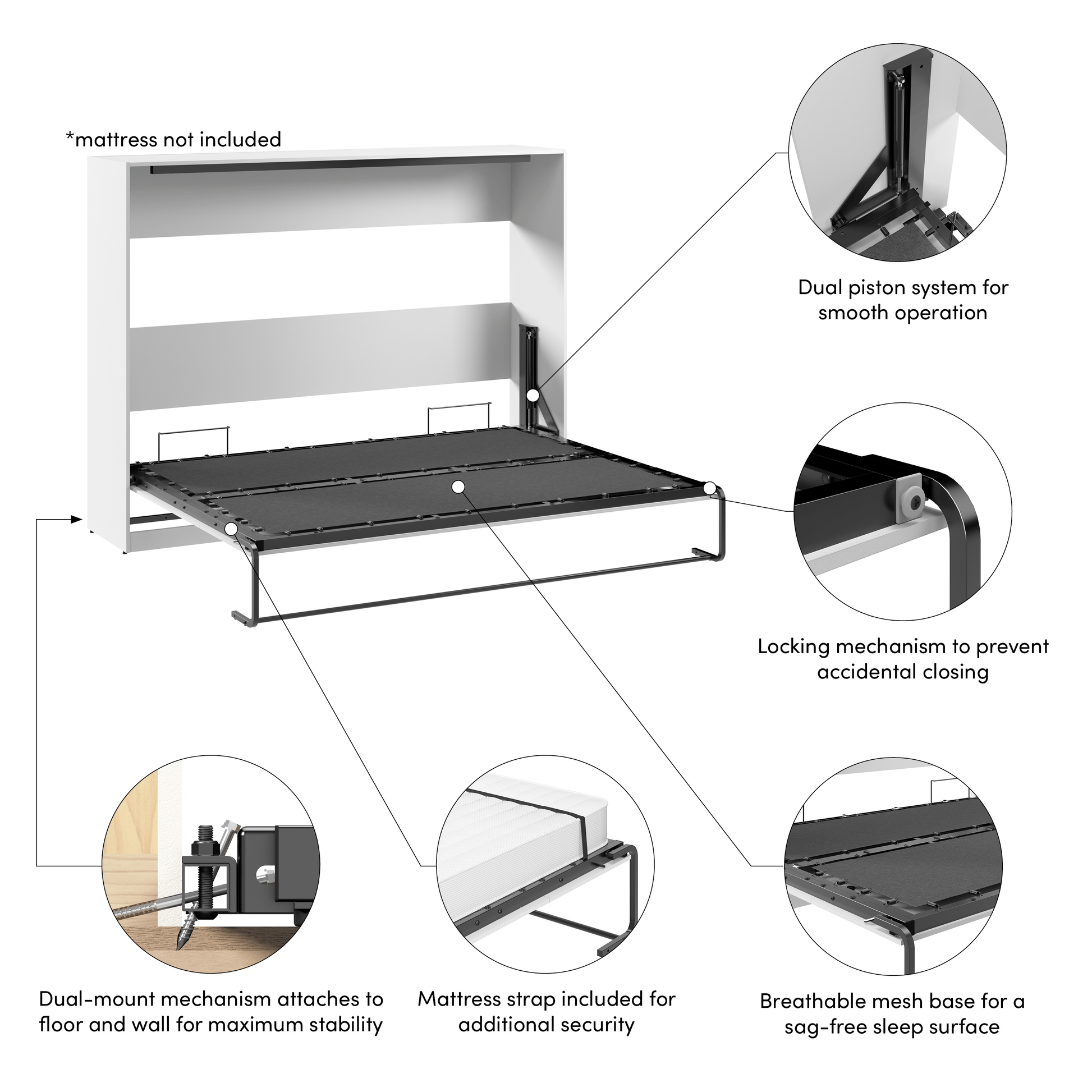 Pending - Modubox Claremont 85"W Queen Horizontal Murphy Bed - Available in 2 Colours