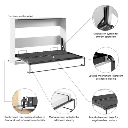 Pending - Modubox Claremont 85"W Queen Horizontal Murphy Bed - Available in 2 Colours