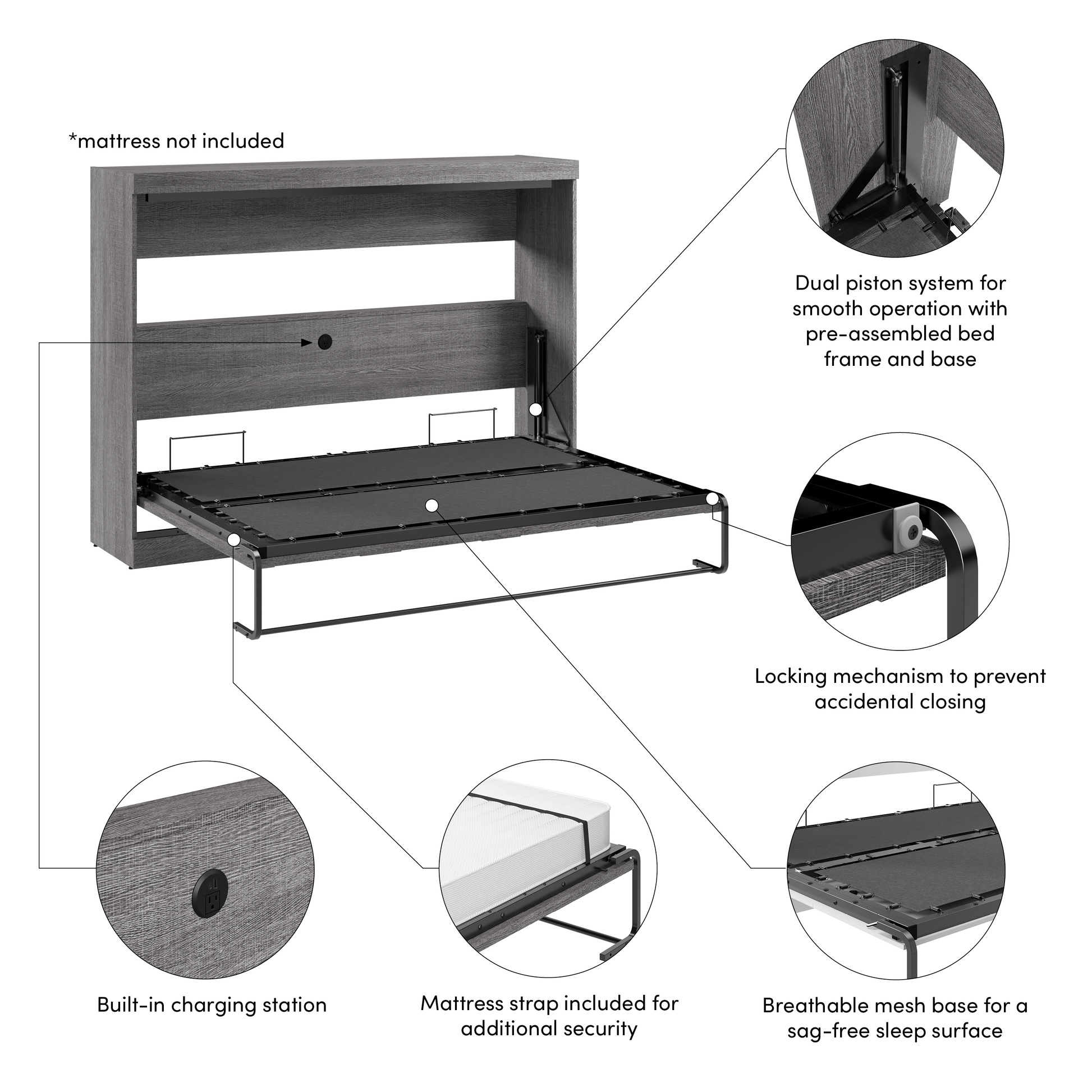 Pending - Modubox Pur 80"W Full Horizontal Murphy Bed - Available in 2 Colours