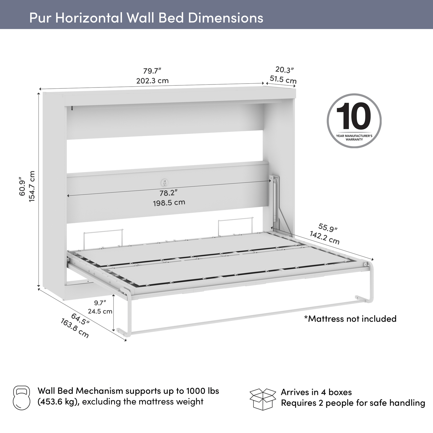 Pending - Modubox Pur 80"W Full Horizontal Murphy Bed - Available in 2 Colours