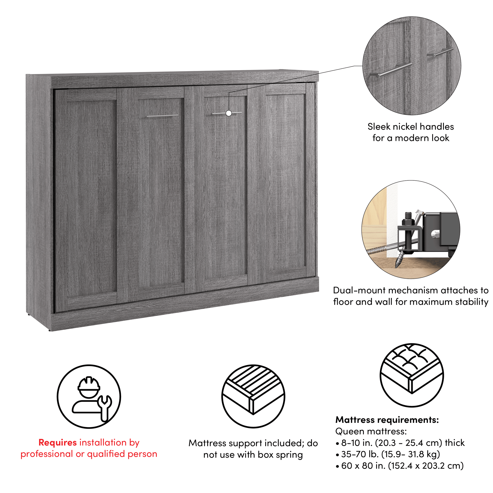 Pending - Modubox Pur 85"W Queen Horizontal Murphy Bed - Available in 2 Colours