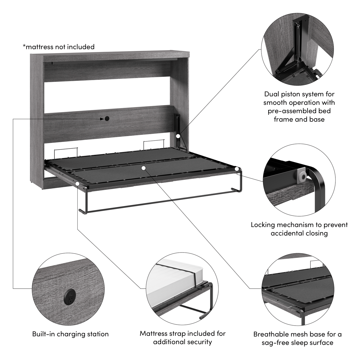 Pending - Modubox Pur 85"W Queen Horizontal Murphy Bed - Available in 2 Colours